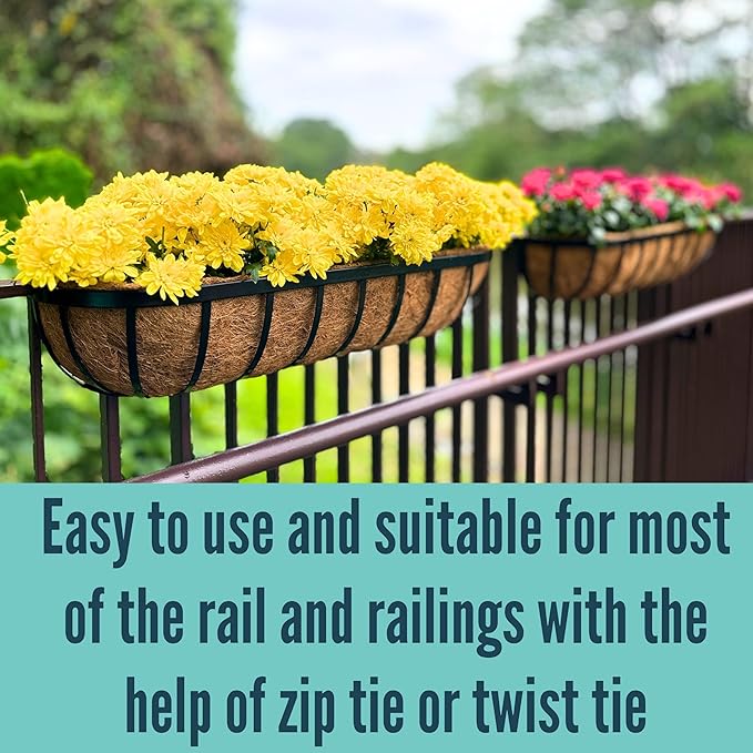 LaLaGreen Railing Planters Box Black Metal Large Rectangular Window Flower Box - Image 8