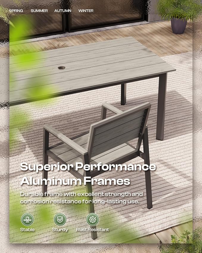 67"*32.3"*29.5" Patio Dining Table, Seamless Rectangle Aluminum + HDPS Outdoor - Image 4
