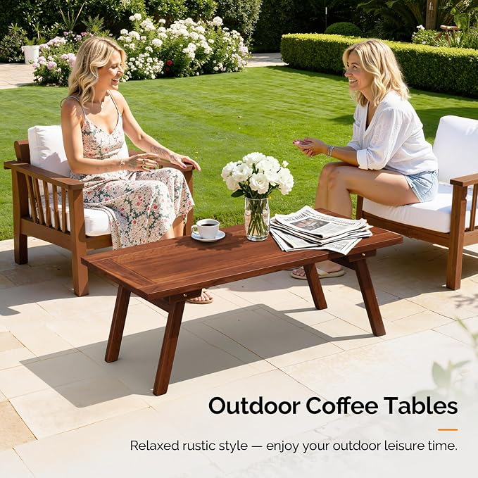 VINGLI Outdoor Folding Coffee Table, Natural Poplar Wood Patio Coffee Table - Image 2
