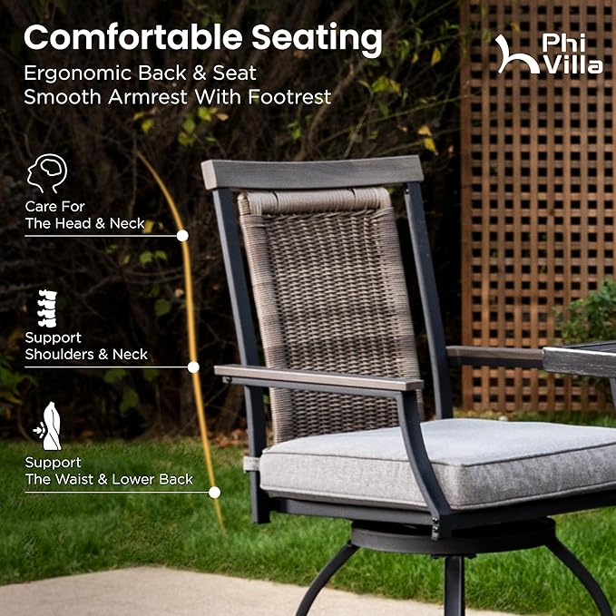 PHI VILLA Outdoor Swivel Bar Stools Set of 2 - Image 3