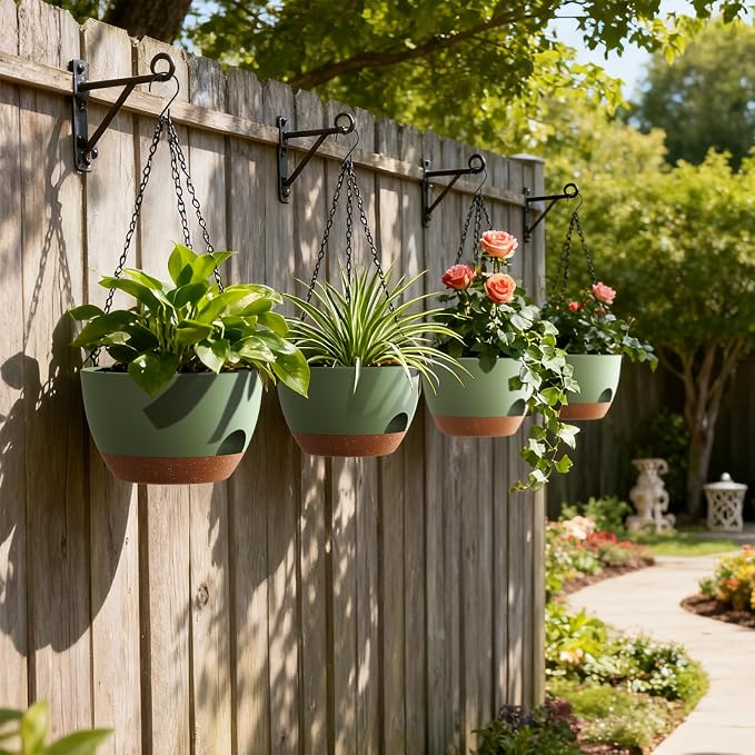 4 Pack 8 Inch Self Watering Hanging Planters - Image 7