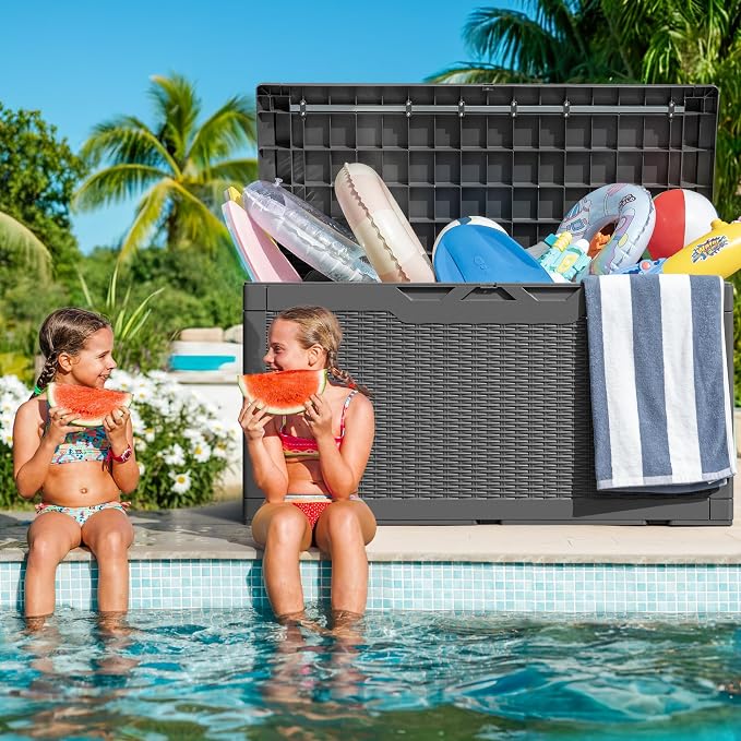 Greesum 100 Gallon Resin Deck Box Large Outdoor Storage - Image 3