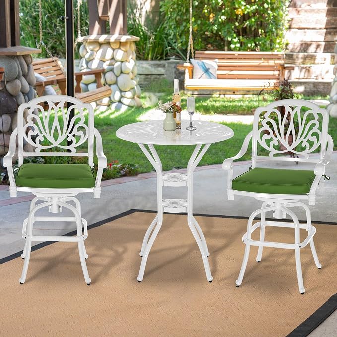 VIVIJASON 3-Piece Patio Swivel Bar Stools Set, All Weather Cast Aluminum - Image 7