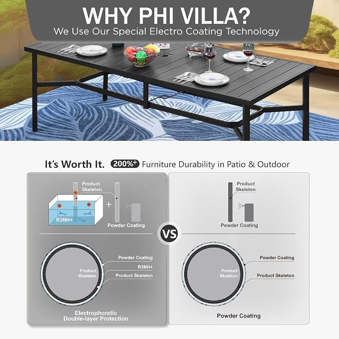 PHI VILLA 9 Piece Patio Dining Set, Patio Furniture Outdoor Dining Set - Image 7