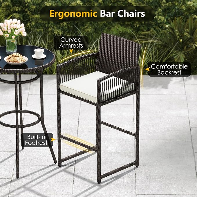 Tangkula 3 Piece Patio Bar Set, Outdoor Heavy Duty Wicker Bar Height Table & 2 - Image 7