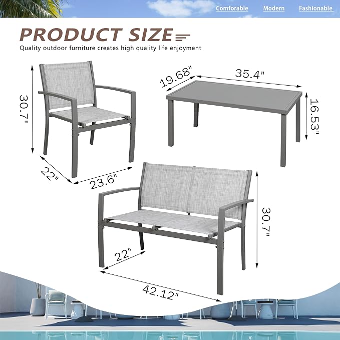 Vongrasig 4 Pieces Patio Furniture Sets, Outdoor Patio Conversation Sets - Image 3