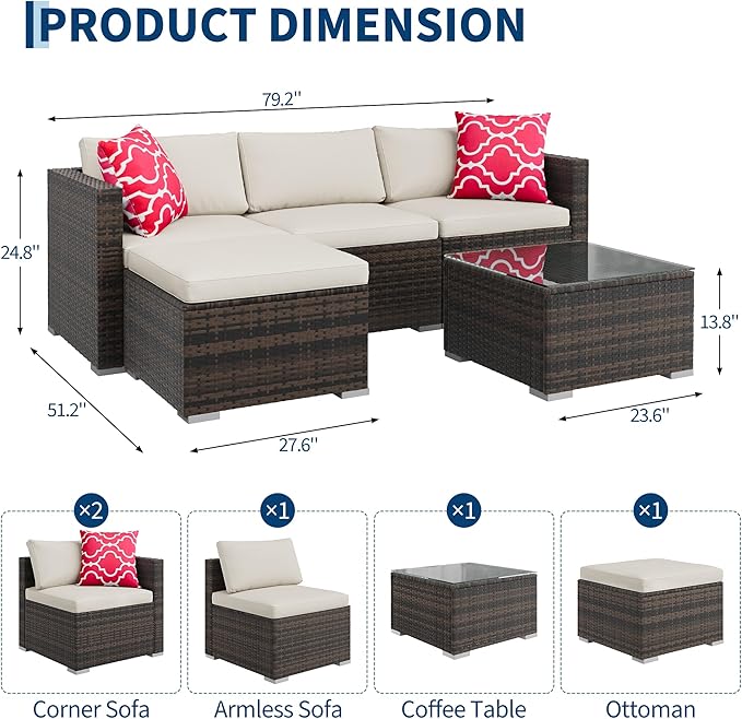 GAOMON 5-Piece All-Weather Patio Furniture Set, Convertible Outdoor Sectional - Image 2