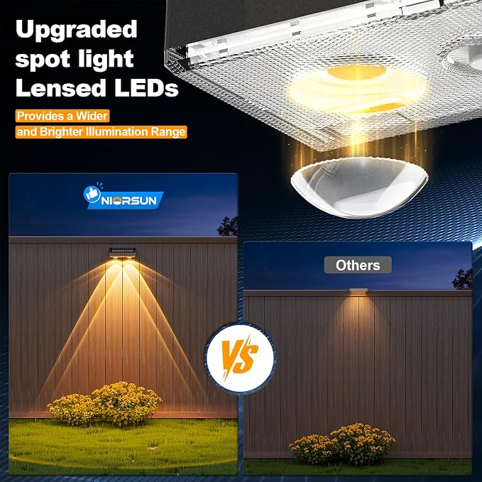 NIORSUN Solar Fence Lights, 8 Pack Deck Light, Led Lights Warm White Outdoor - Image 2