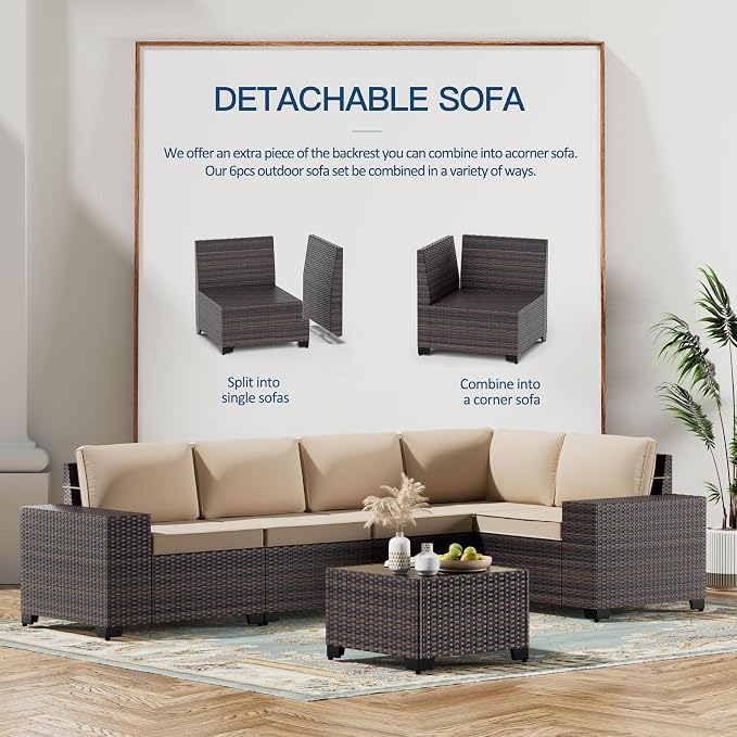 Kullavik 10 Pieces Outdoor Patio Furniture Set, PE Wicker Rattan Sectional Sofa - Image 8