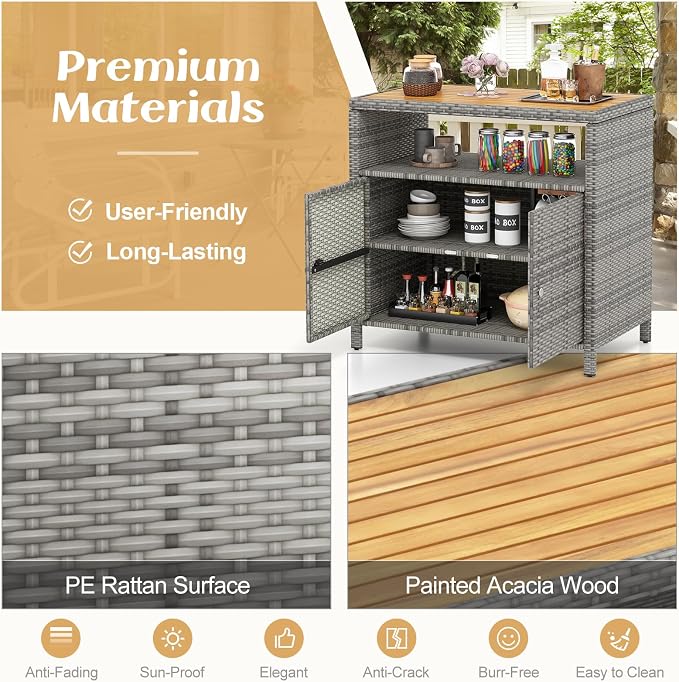 Tangkula Rattan Outdoor Storage Cabinet, Patiojoy Outdoor Cabinet - Image 4