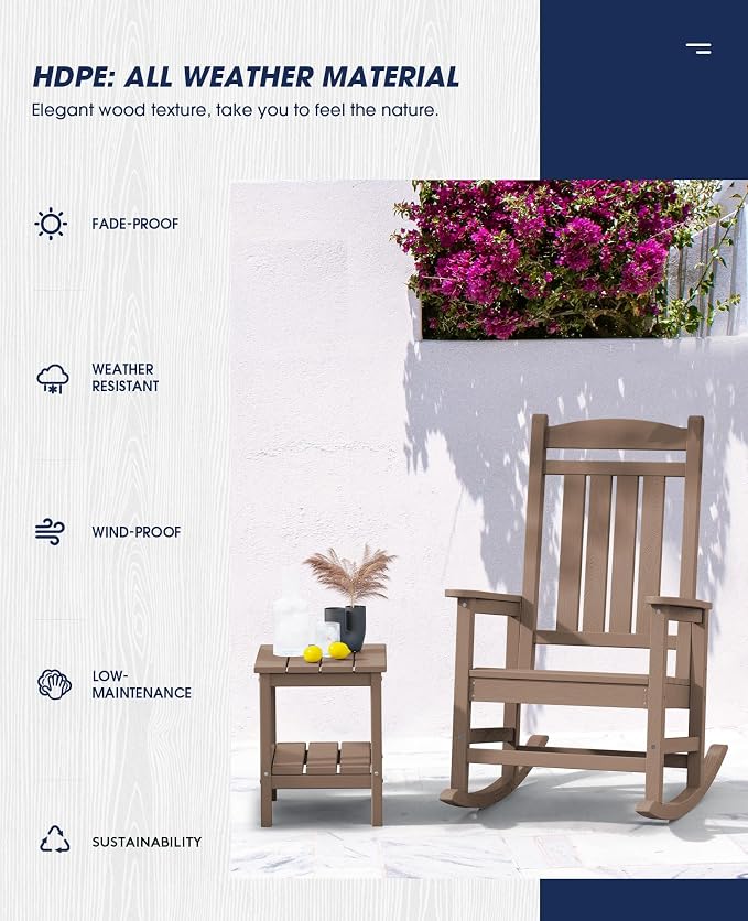 KINGYES HDPE Rocking Chairs Outdoor, Patio Rocking Chairs - Image 7