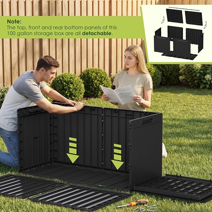 Devoko 100 Gallon Outdoor Storage Box, Waterproof Resin Deck Box - Image 4