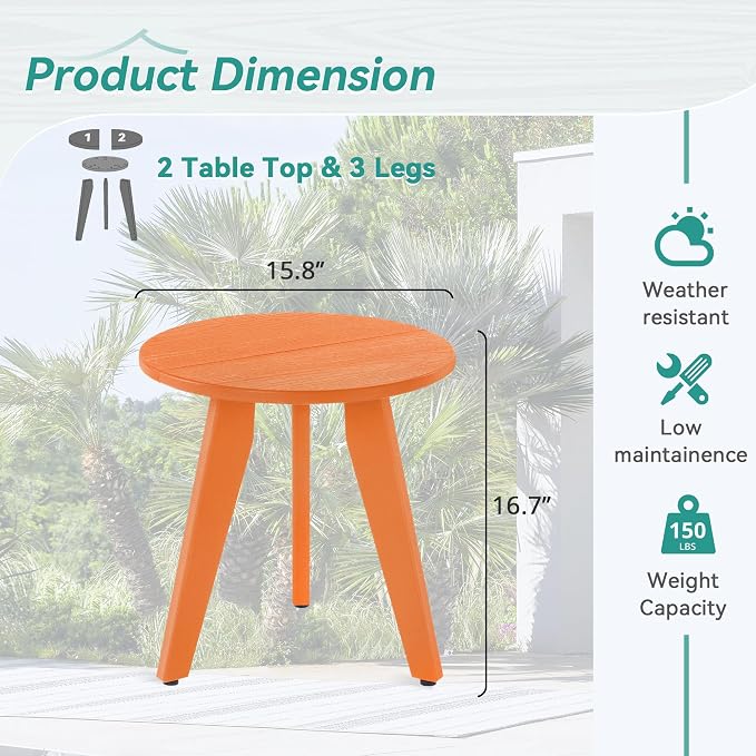 HDPS Outdoor Side Table, Small Round Side Table Weather-Resistant, Outdoor Side - Image 3