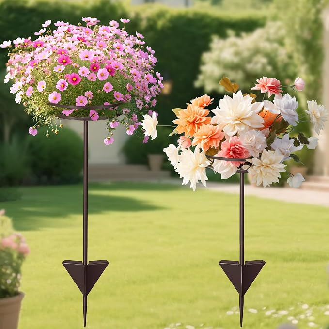 Tellingyou 2 Pack Adjustable Outdoor Flower Pot Stand, Metal Outdoor Plant - Image 2