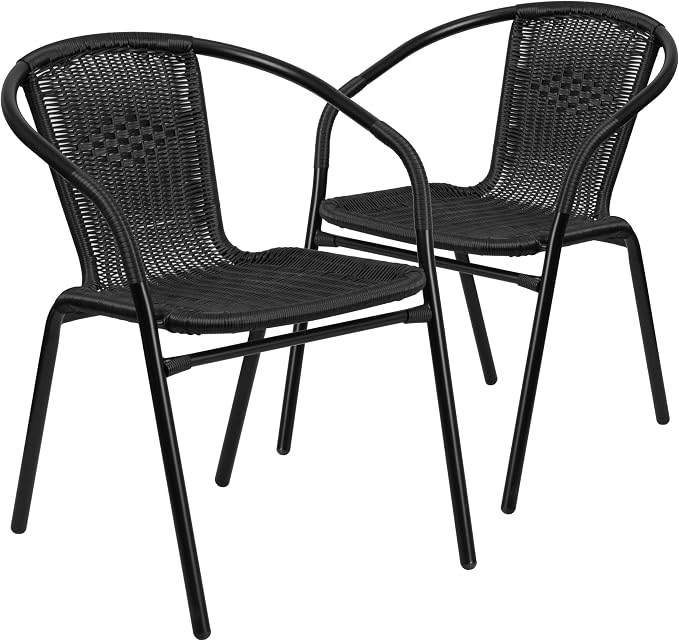 EMMA + OLIVER Set of 2 Modern Rattan Indoor/Outdoor Stack Chairs, Stacking - Image 3