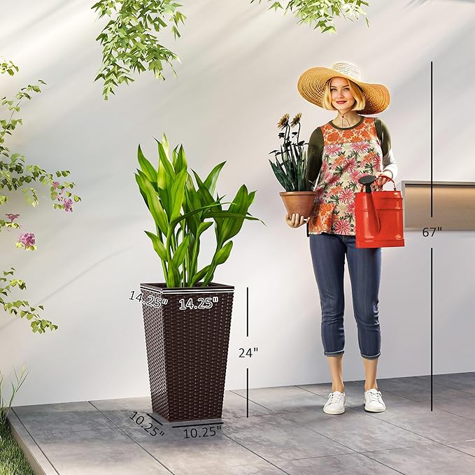 Outsunny Tall Planters for Outdoor Plants Set of 3, 24 in Taper Planters - Image 3