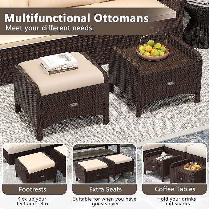 RELAX4LIFE Wicker Outdoor Ottomans - Image 4