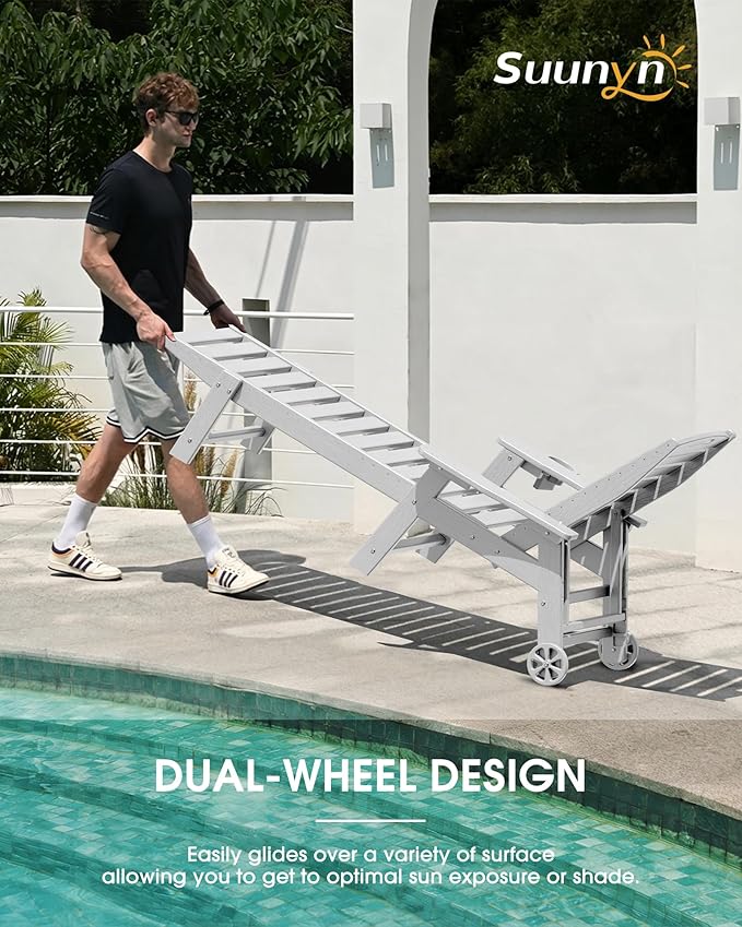 Lounge Chair Outdoor Set of 2, HDPE Chaise Lounge Outdoor, Pool Lounge Chair - Image 3
