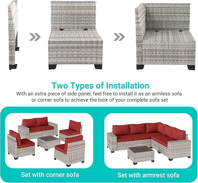 12-Piece Outdoor Patio Furniture Set Wicker Sectional Sofa Set, Patio - Image 3
