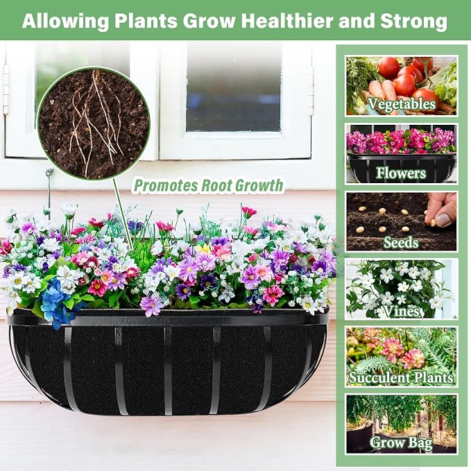 Riare 4 Pack 24 Inch Black Felt Window Box Liners- Fabric Trough Planter Basket - Image 6