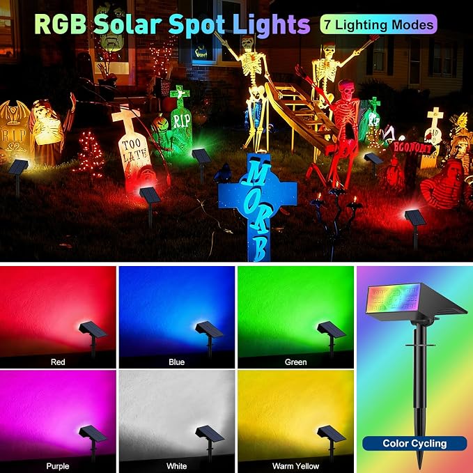 Solar Color Changing RGB Spot Lights Outdoor, 6 Pack/7 Lighting Modes - Image 3