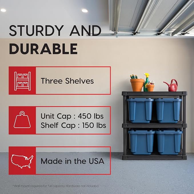 IRIS USA 3-Shelf Heavy Duty Plastic Storage Shelves, 450lb Capacity, Large - Image 4