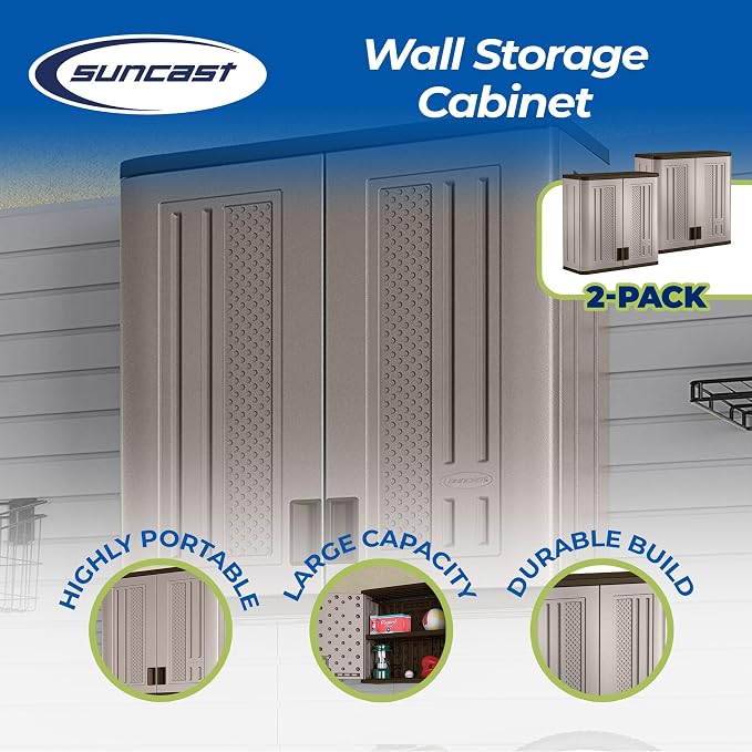 Suncast 2 Pack 4 Cubic Feet Resin Single Shelf Garage Wall Storage Cabinet - Image 4
