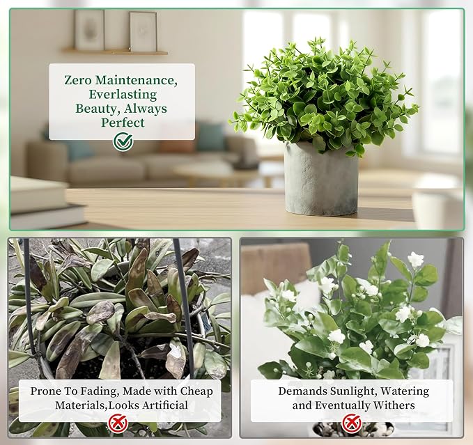 Fake Plants, 5 Pack Small Fake Plants Mini Potted Artificial Eucalyptus - Image 5