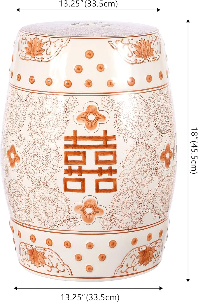 JONATHAN Y TBL1013D Double Happiness 18" Chinoiserie Ceramic Drum - Image 3