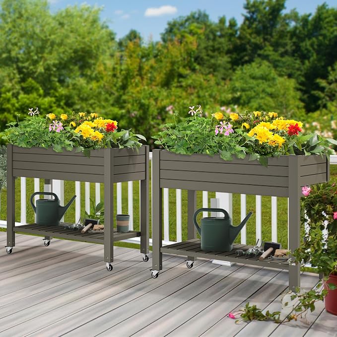 YITAHOME 43.3x17.7x34 in Elevated Garden Bed 2pcs, Outdoor Plastic Planter Box - Image 2