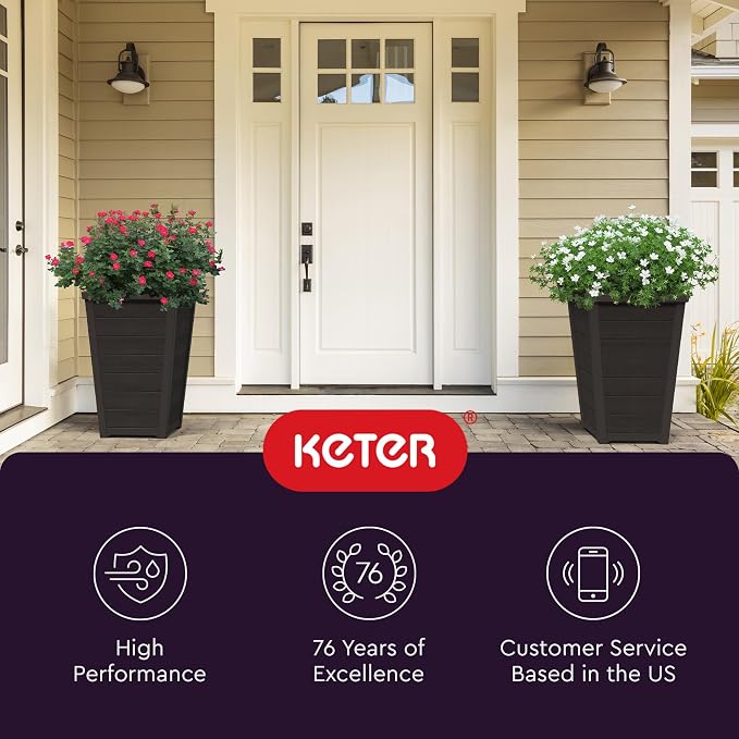 Keter Set of 2 Modern 22‑Inch Tall Outdoor Flower Pots – Large Resin Tapered - Image 10