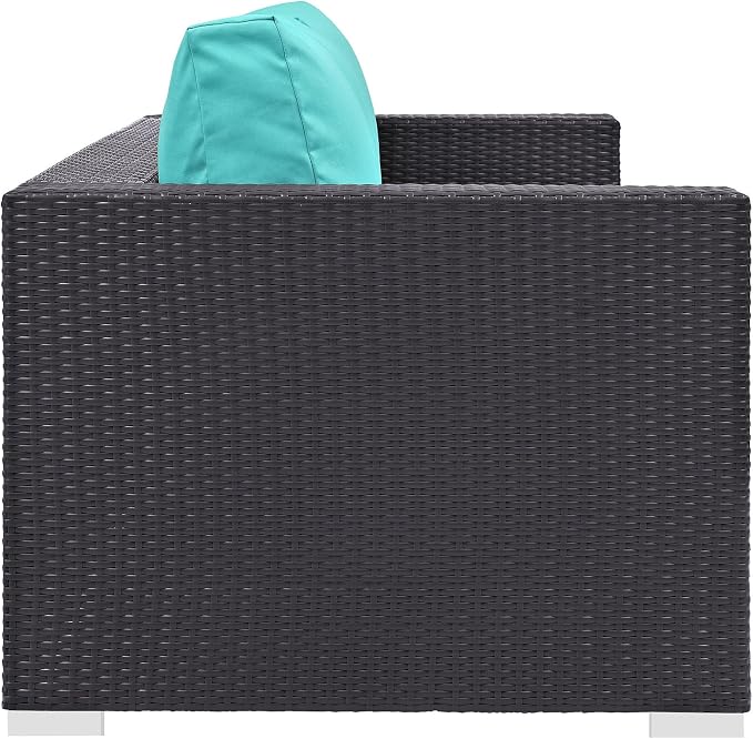 Modway Convene Wicker Rattan Outdoor Patio Sofa in Espresso Turquoise - Image 4