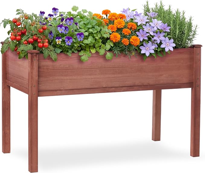 Raised Garden Bed with Legs, Outdoor Wood Elevated Planter Box, Thick Legs by OutdoorFurniture