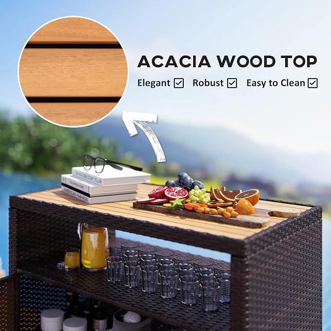 Outsunny Wicker Outdoor Storage Cabinet, Rattan Outdoor Bar Table - Image 6