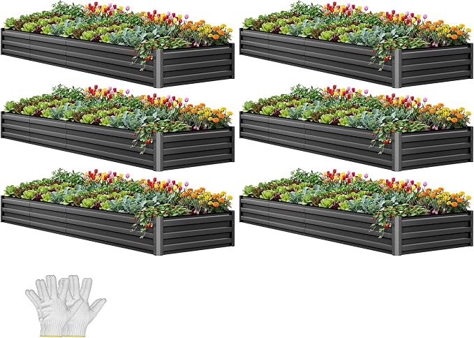 YITAHOME 6pcs 12x4x1 ft Galvanized Raised Garden Bed Kit, Large Metal Planter by YITAHOME