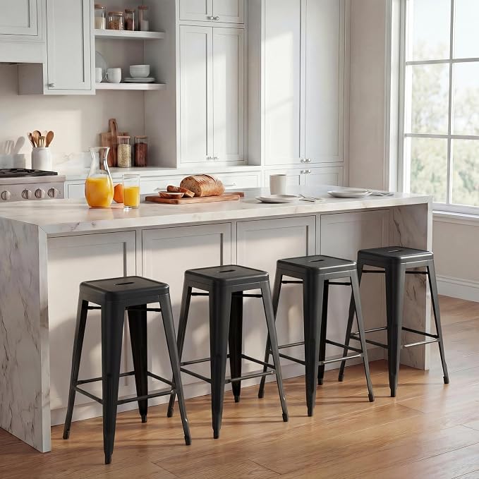 Shahoo 24 Inches Metal Bar Stools Counter Height Stackable Backless Stools - Image 2