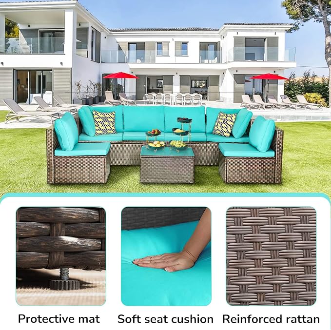 PayLessHere Patio Furniture Set 7 Pieces Outdoor Furniture Wicker Conversation - Image 5