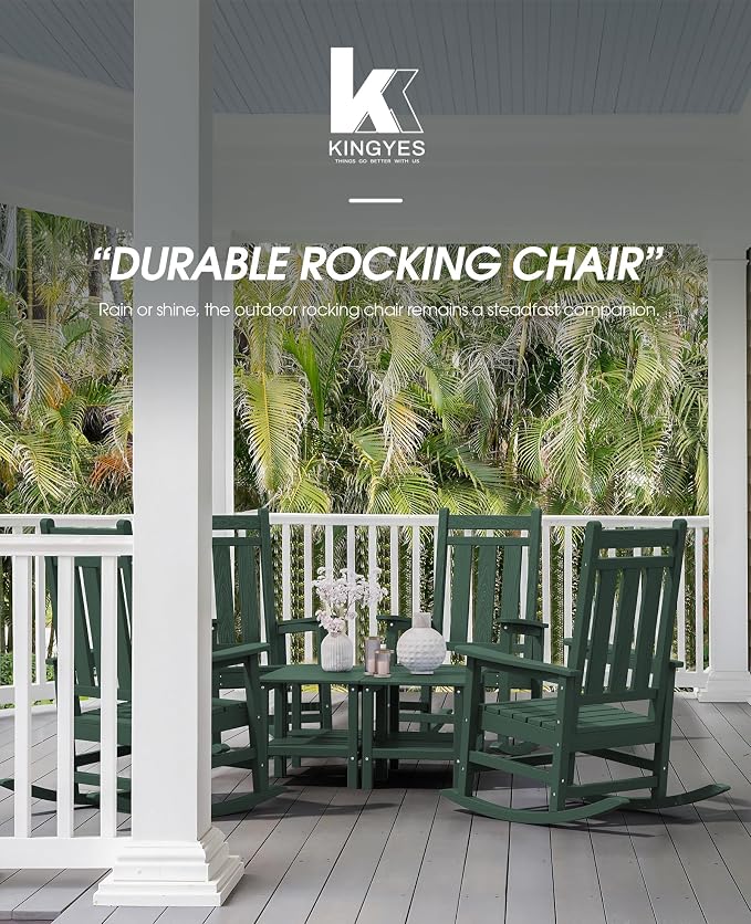 KINGYES Oversized Outdoor Rocking Chair Set of 2, All-Weather Patio Rocking - Image 2