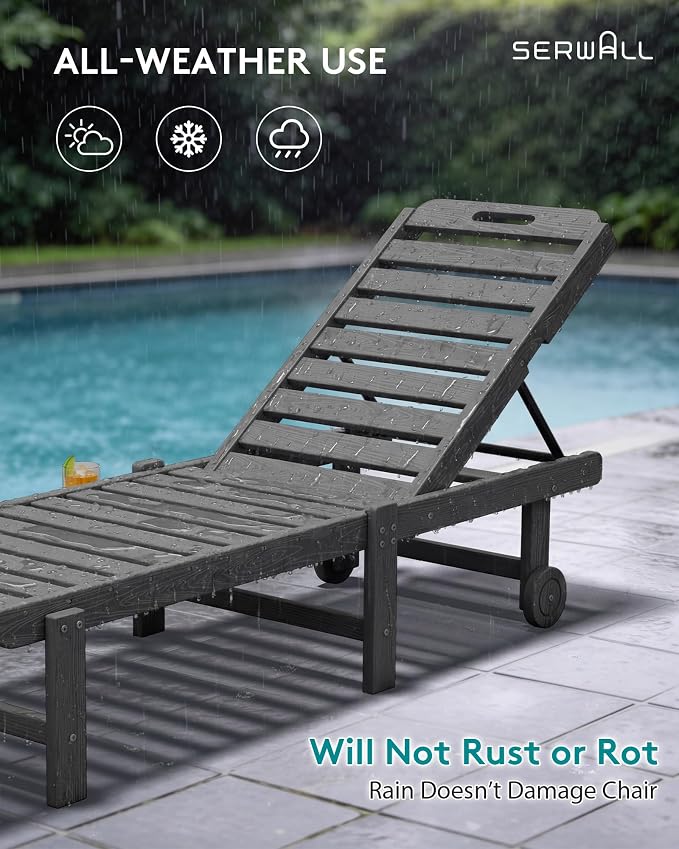 SERWALL Outdoor Chaise Lounge Set of 4, HDPE Lounger - Image 7