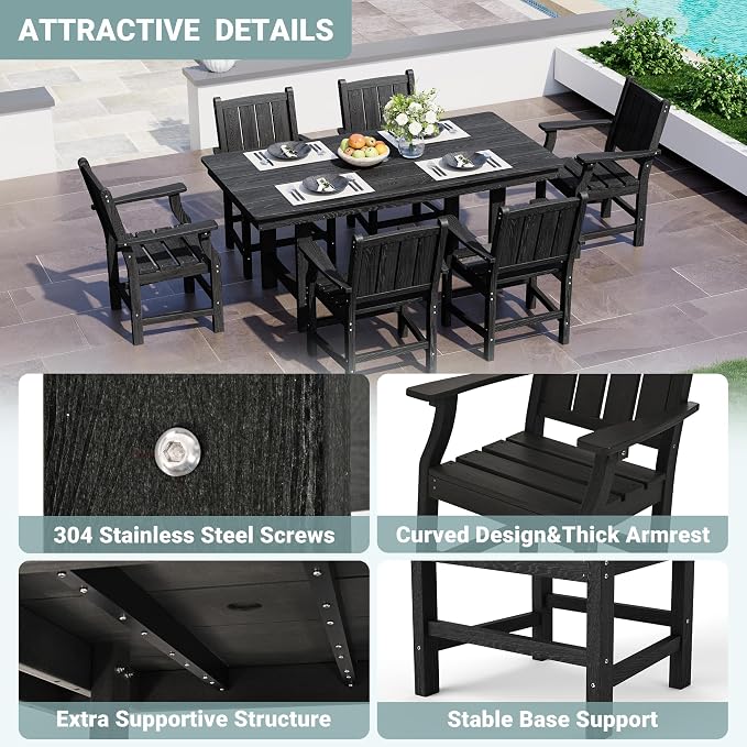 Pamapic 7 PCS Outdoor Dining Set, Spacious HDPE Outdoor Table and Chairs - Image 6