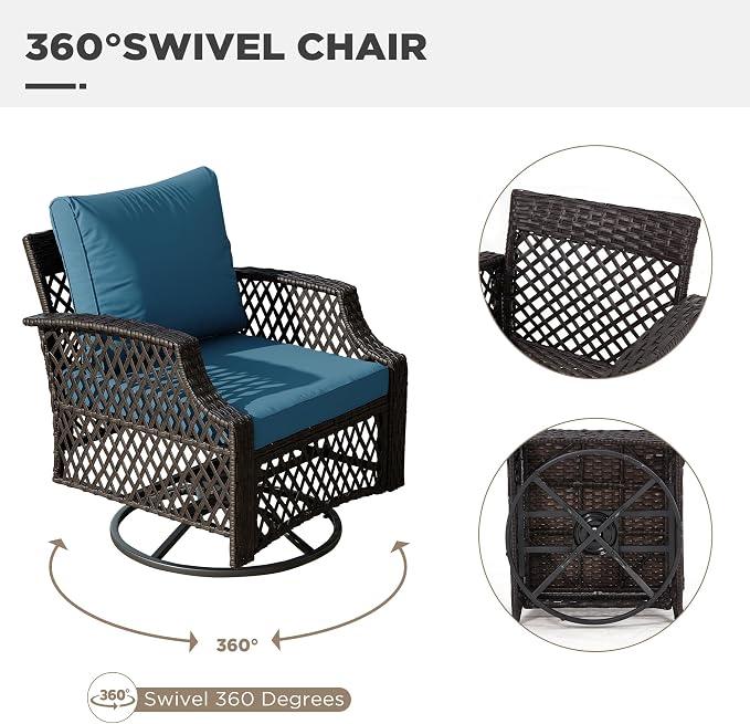 HOMREST 3 Piece Outdoor Swivel Chair Set, Wicker Patio Bistro Set - Image 2