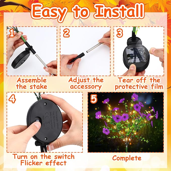 2 Pack Solar Stake Lights Outdoor Decor Waterproof Mums Artificial Flowers - Image 3