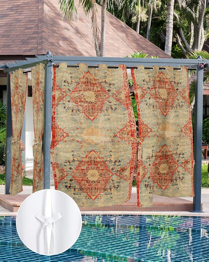 Boho Outdoor Curtains for Patio Waterproof, Grommet Privacy Curtain Drapes - Image 7