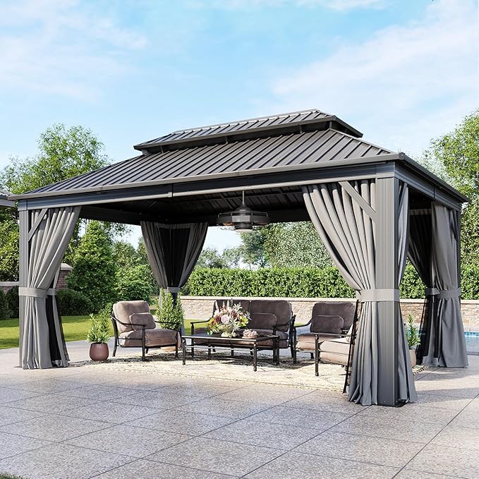 Aoxun 12'x16' Hardtop Gazebo, Aluminum Frame Canopy by Aoxun