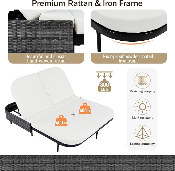 Merax Outdoor Daybed, Patio Rattan Daybed - Image 6