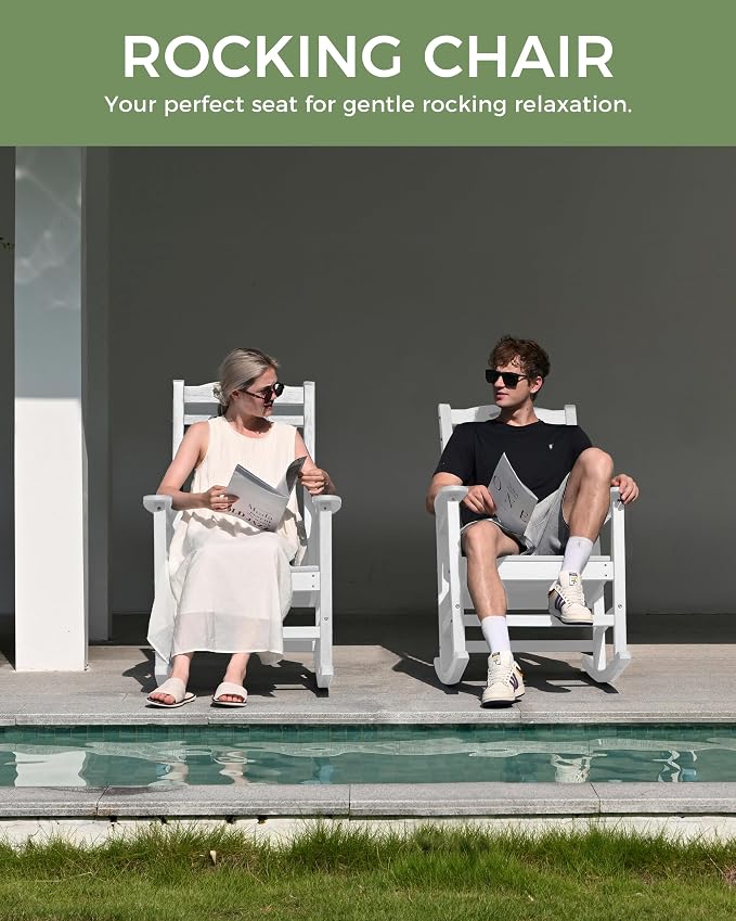 Oversized Outdoor Rocking Chair, High Back Patio Rocking Chair, HDPE All - Image 7