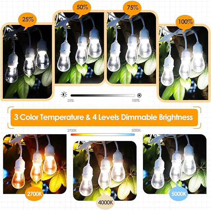 Mlambert 3 Color Outdoor LED Dimmable String Lights - Image 3