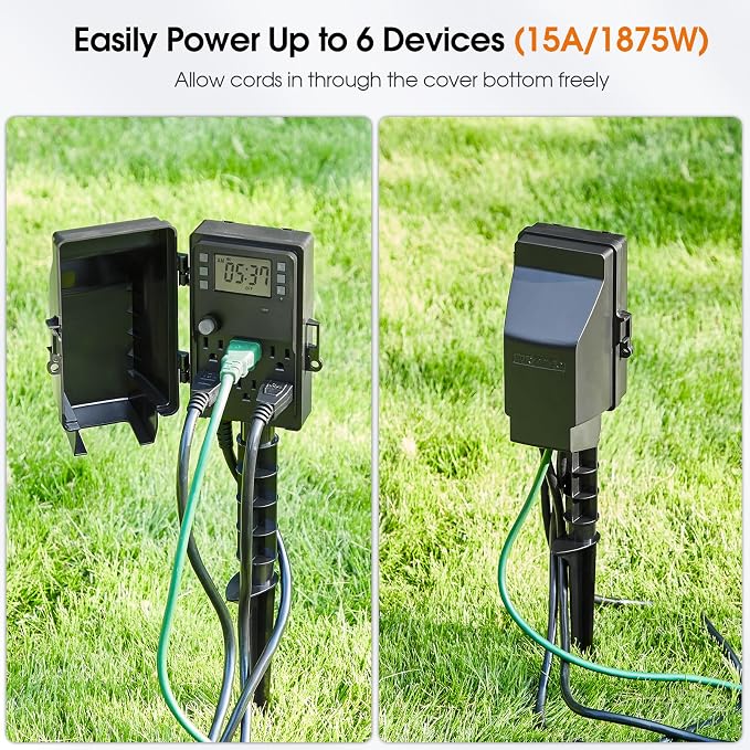 SURAIELEC Outdoor Power Stake, 7-Day Programmable Digital Timer, Power Strip - Image 4