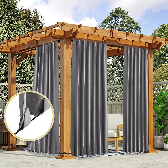 NICETOWN 2 Panels Grey Outdoor Curtains Waterproof Extra Long - Image 8