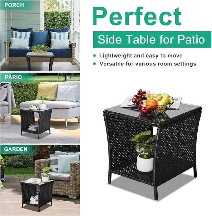 Wicker Rattan Side Table, Outdoor Square Rattan Coffee End Table - Image 7